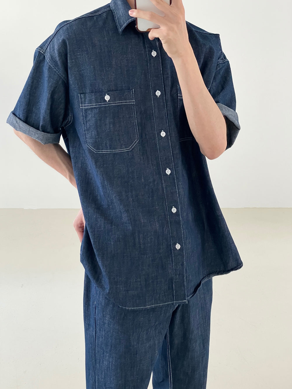 Modern denim set up half shirts