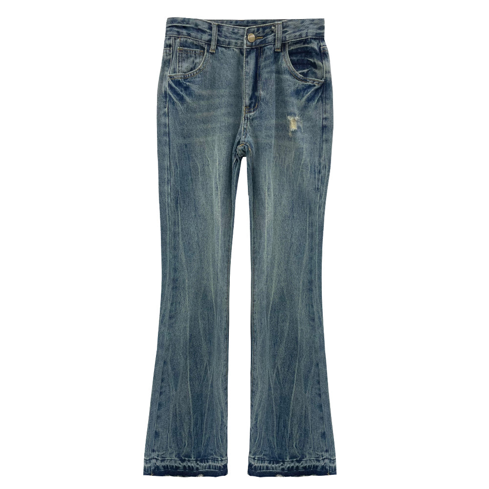 Y2K low-rise wrinkle pocket boots-cut pants (Denim)