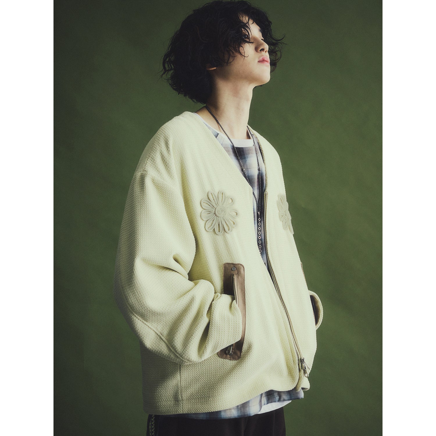 V-LOW HAND EMBROIDERY JACKET_ECRU