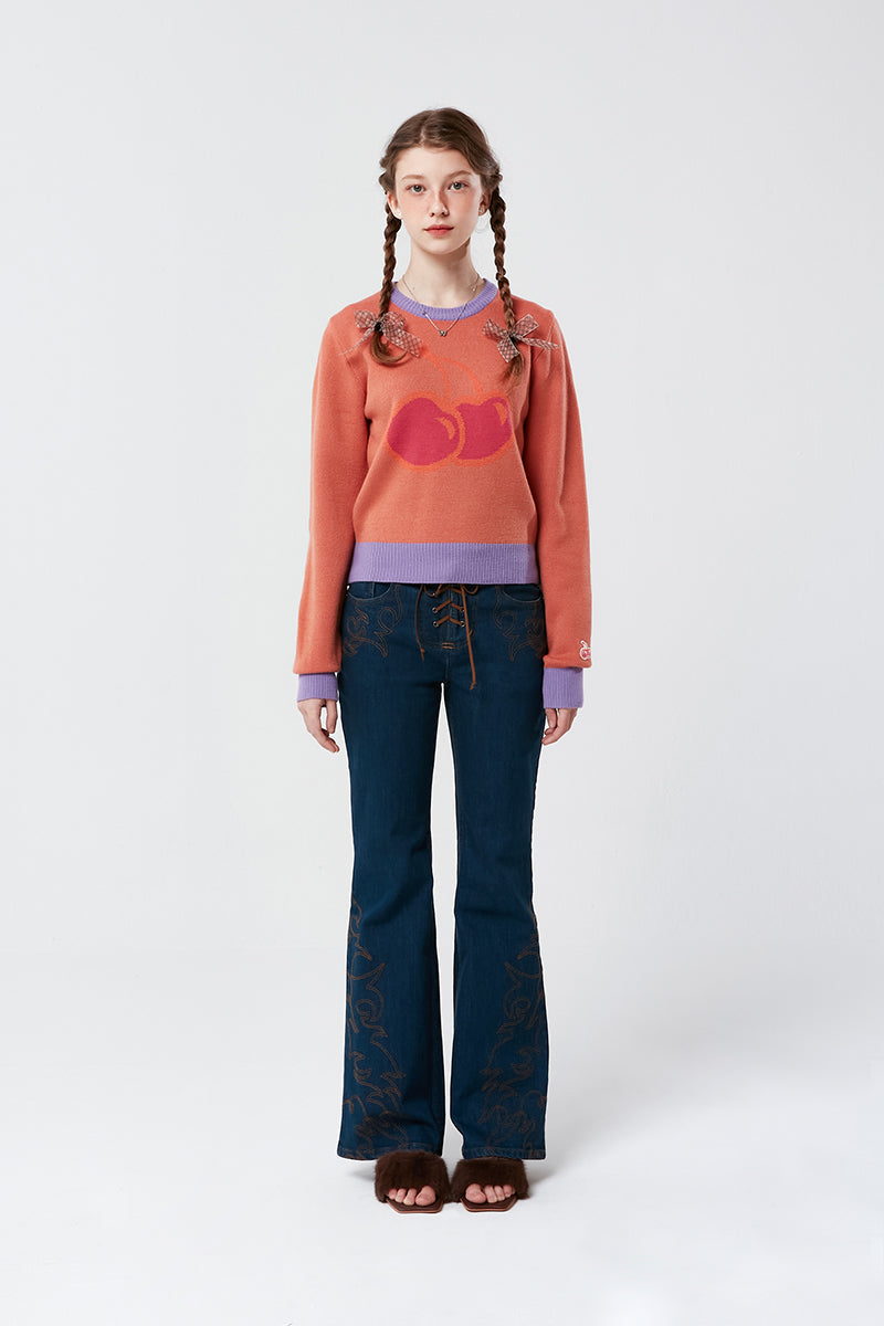 BIG CHERRY JACQUARD KNIT KS [CORAL]