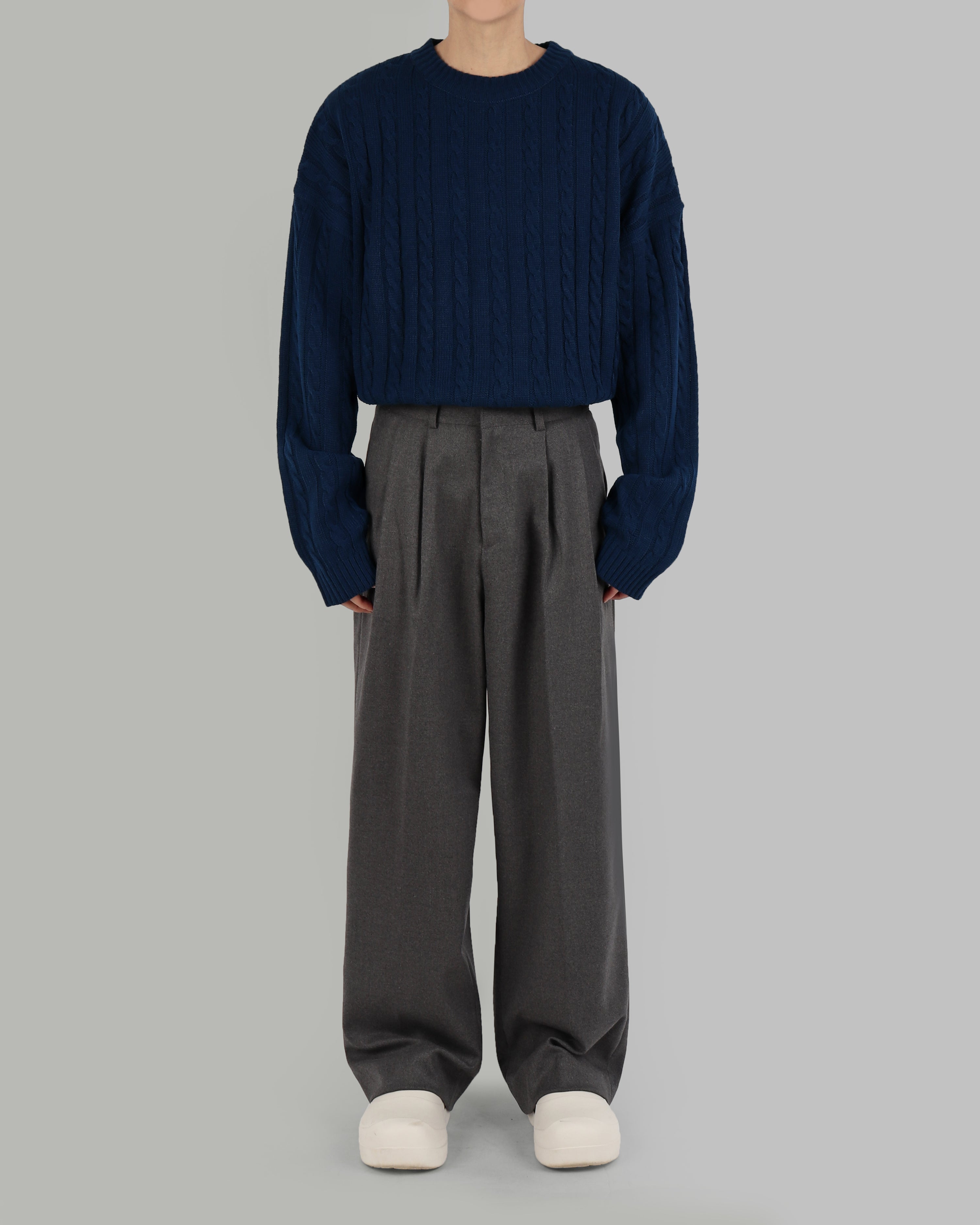 wool pintuck wide slacks