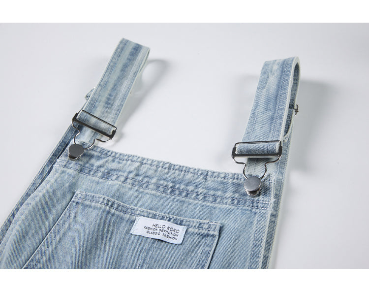 light blue denim overall pants