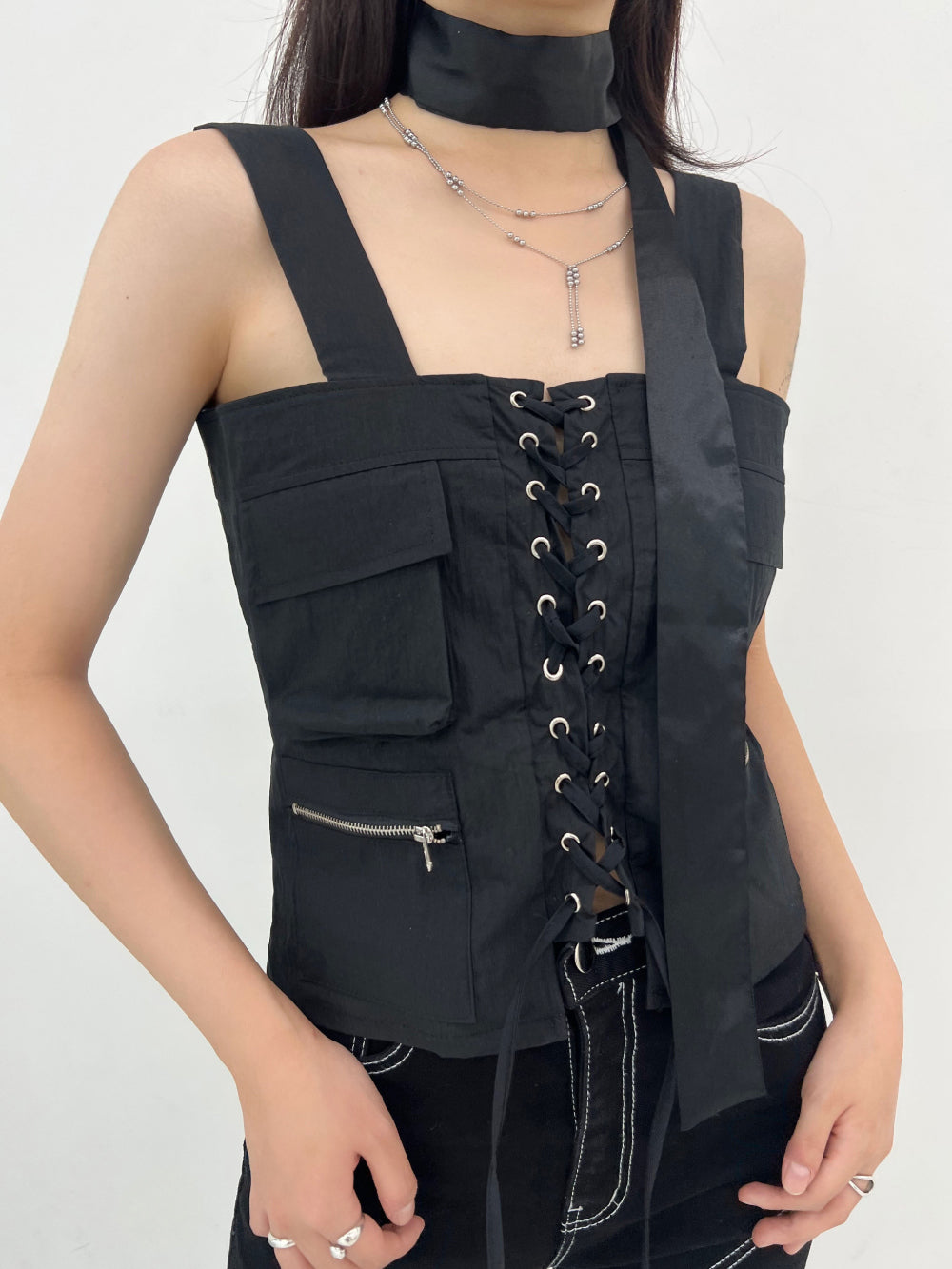 Nylon eyelet cargo corset sleeveless (2 Color)