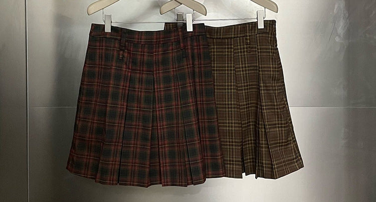 Checked mid pleated skirt