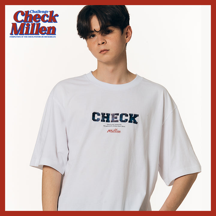 Check pattern Lettering Half T-Shirt