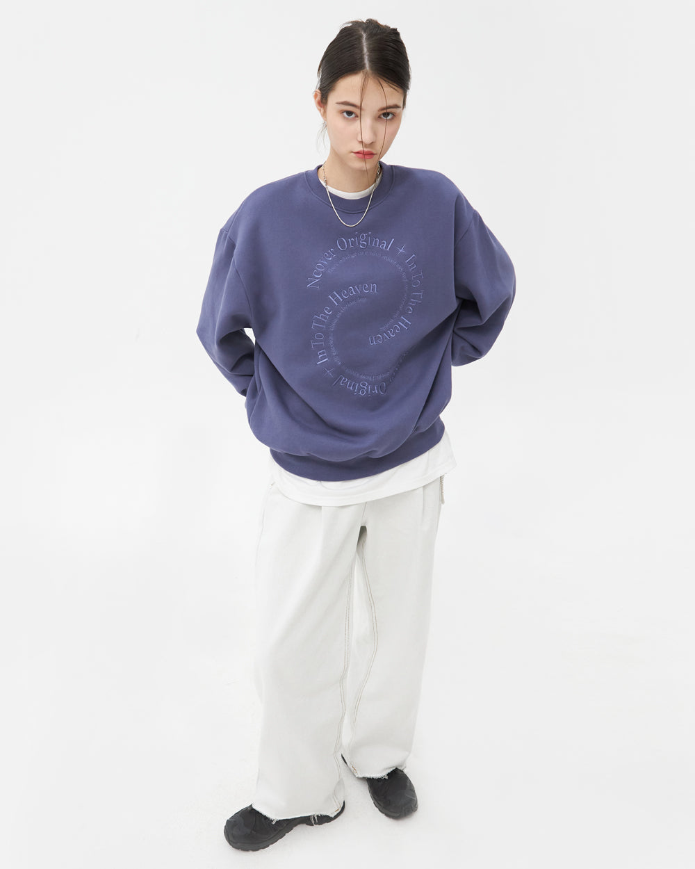 SEMICIRCLE TEXT SWEATSHIRT-PURPLE