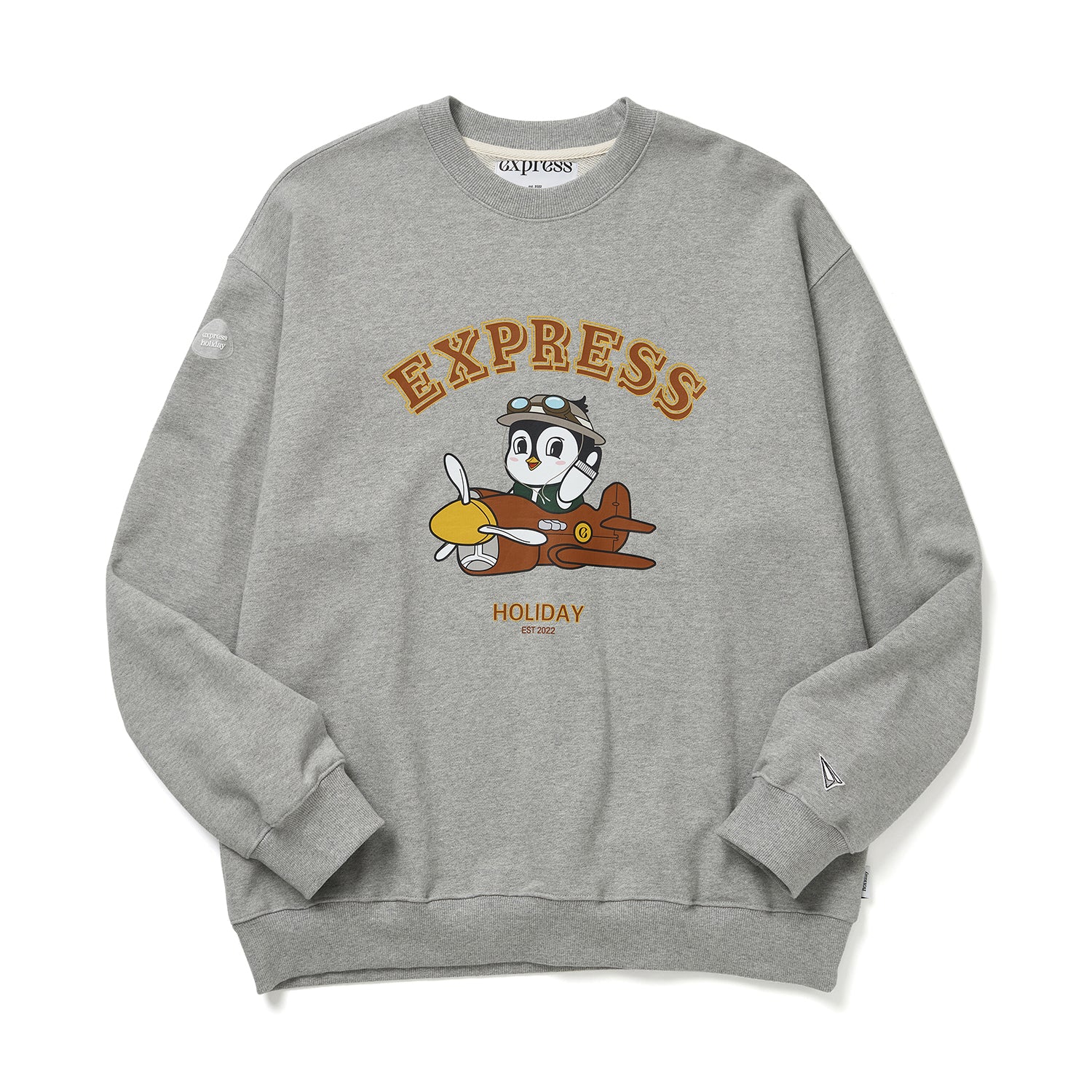 Express Holiday Airplane Penguin Sweatshirt_Melange