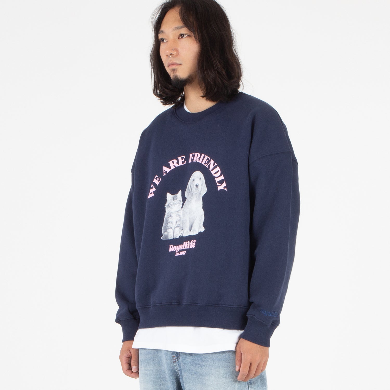 RLCN1002 Cat and Dog Sweat Shirt - Navy