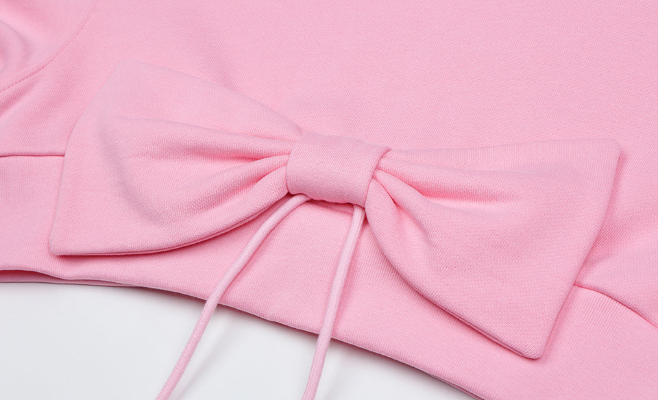  RIBBON CROP HOODIE (PINK)