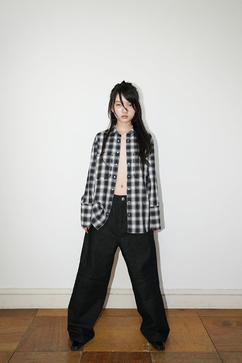 RAW EDGE BUTTON UP SHIRT IN CHECK