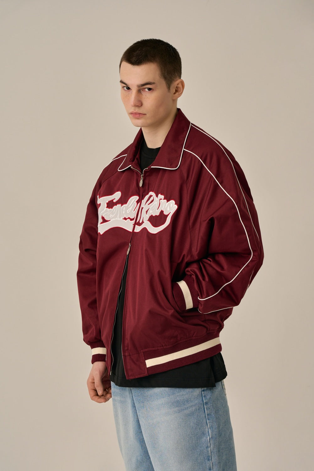 BIG LOGO PIPING BLOUSON - BURGUNDY