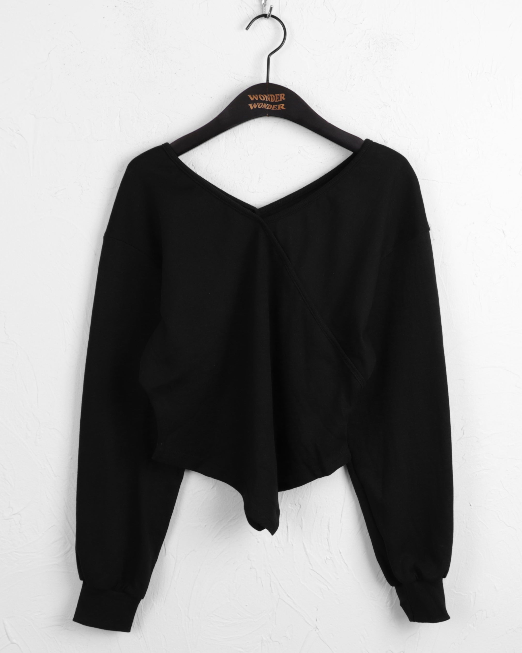 Polky V-neck Wrap Crop Long-Sleeved Sweatshirt