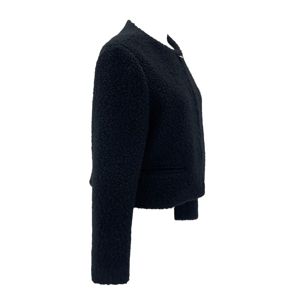 Boucle no-collar zip-up jacket (Black)