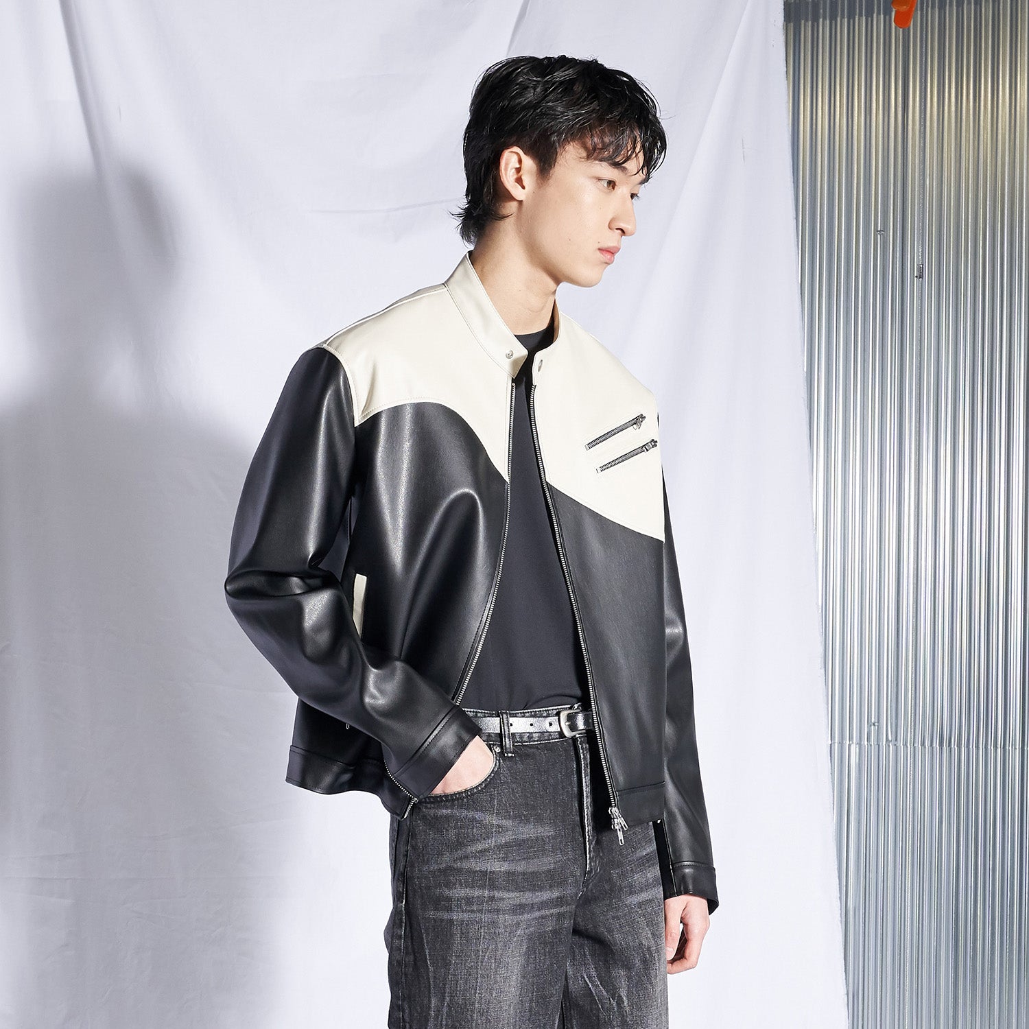 Wave Zipper Biker Jacket Men