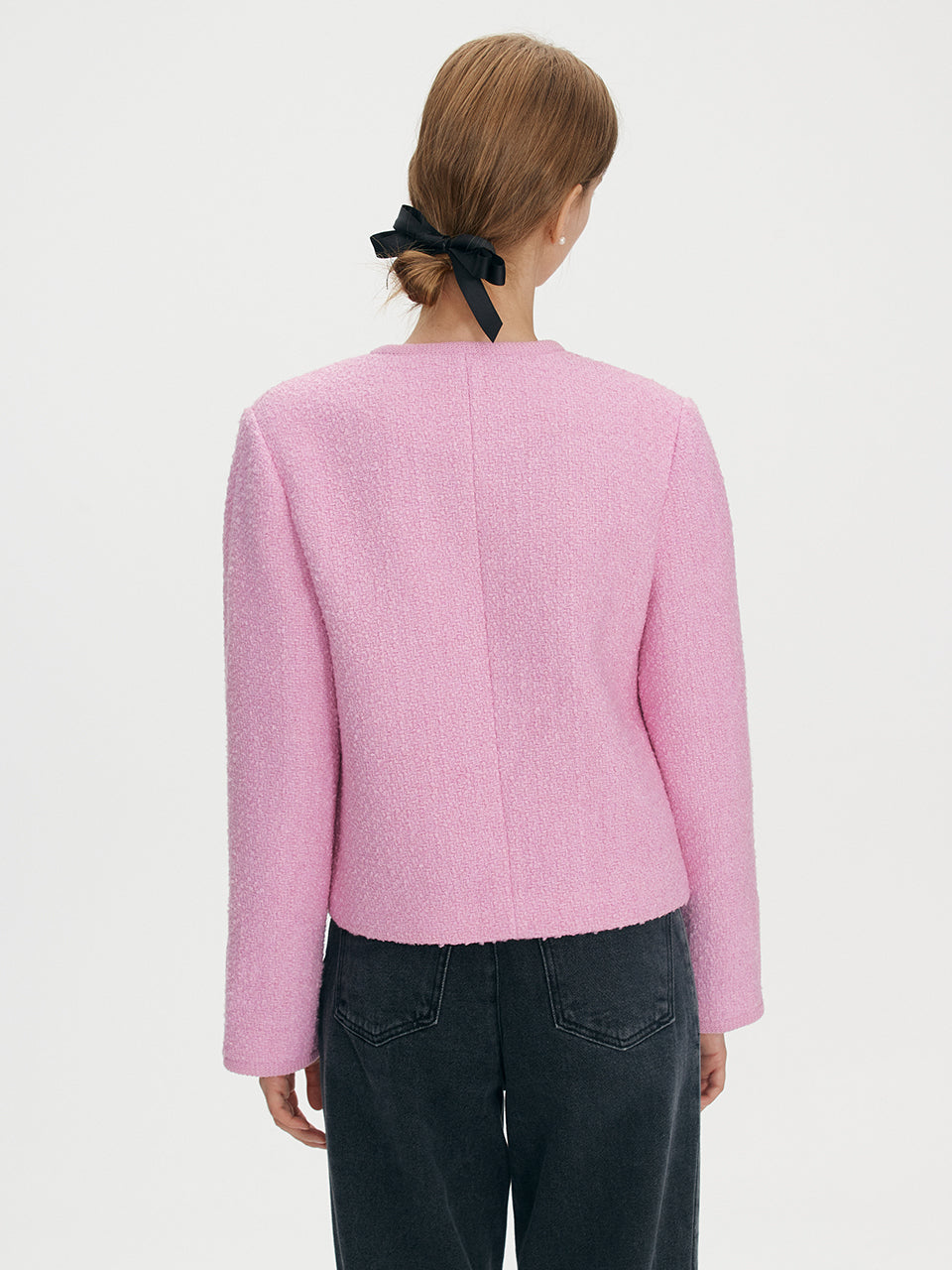 Trimming wool tweed jacket - Pink