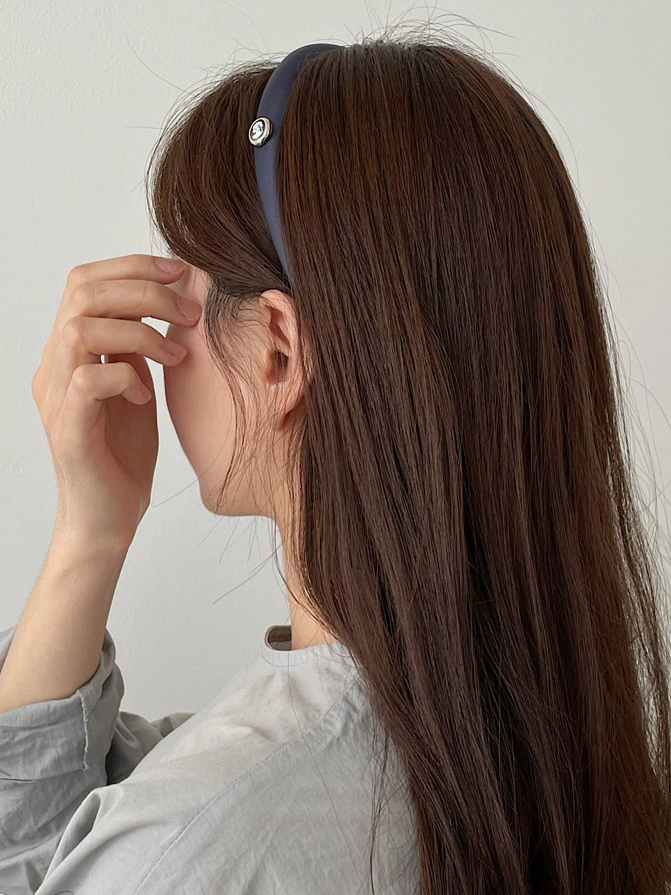 Vintage Mood Cameo Satin Slim HairBand [Navy]