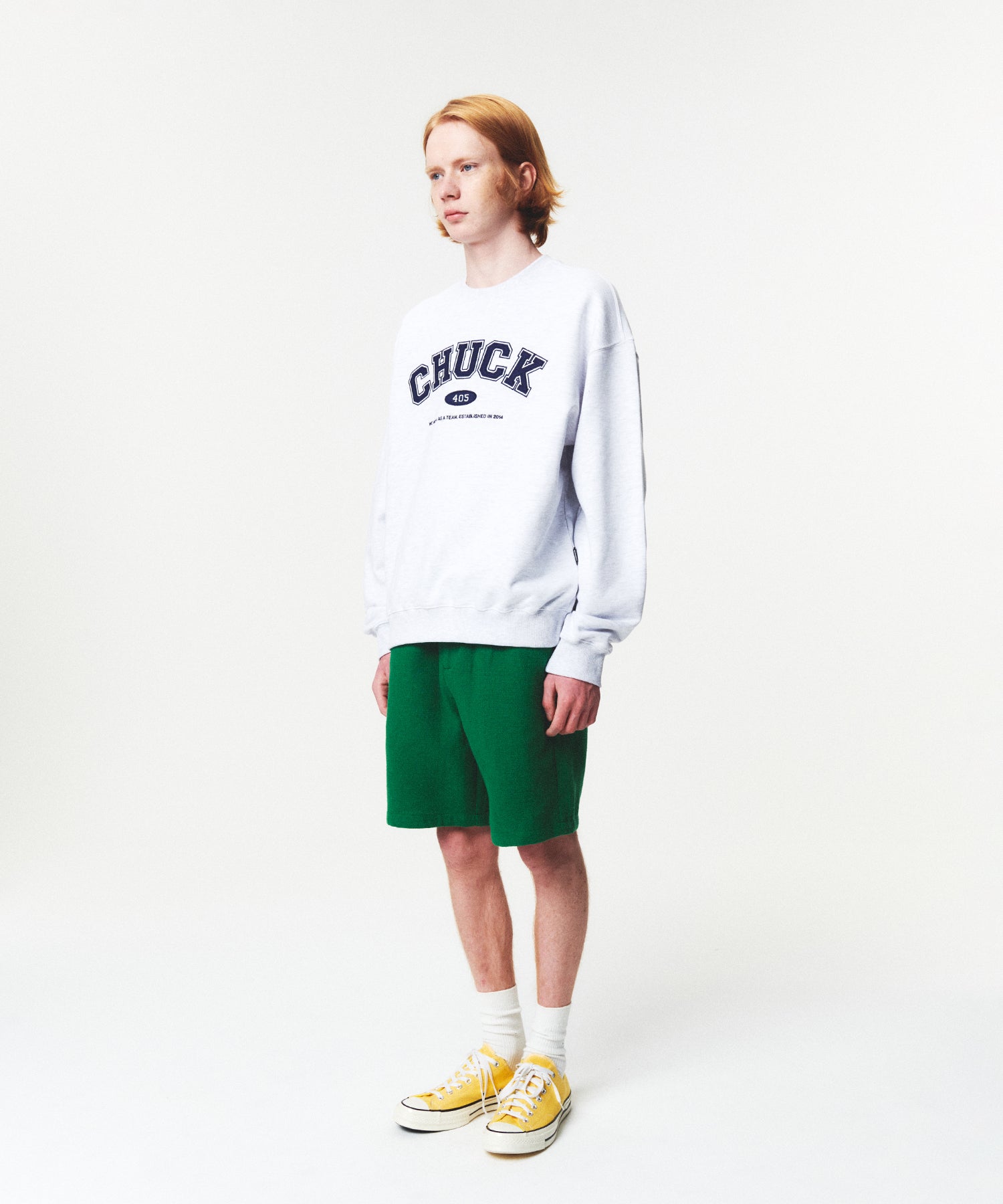 CHUCK アプリケアーチロゴスウェットシャツ / [Spring Ver.] CHUCK APPLIQUE ARCH LOGO SWEATSHIRT (LIGHT GRAY&NAVY)