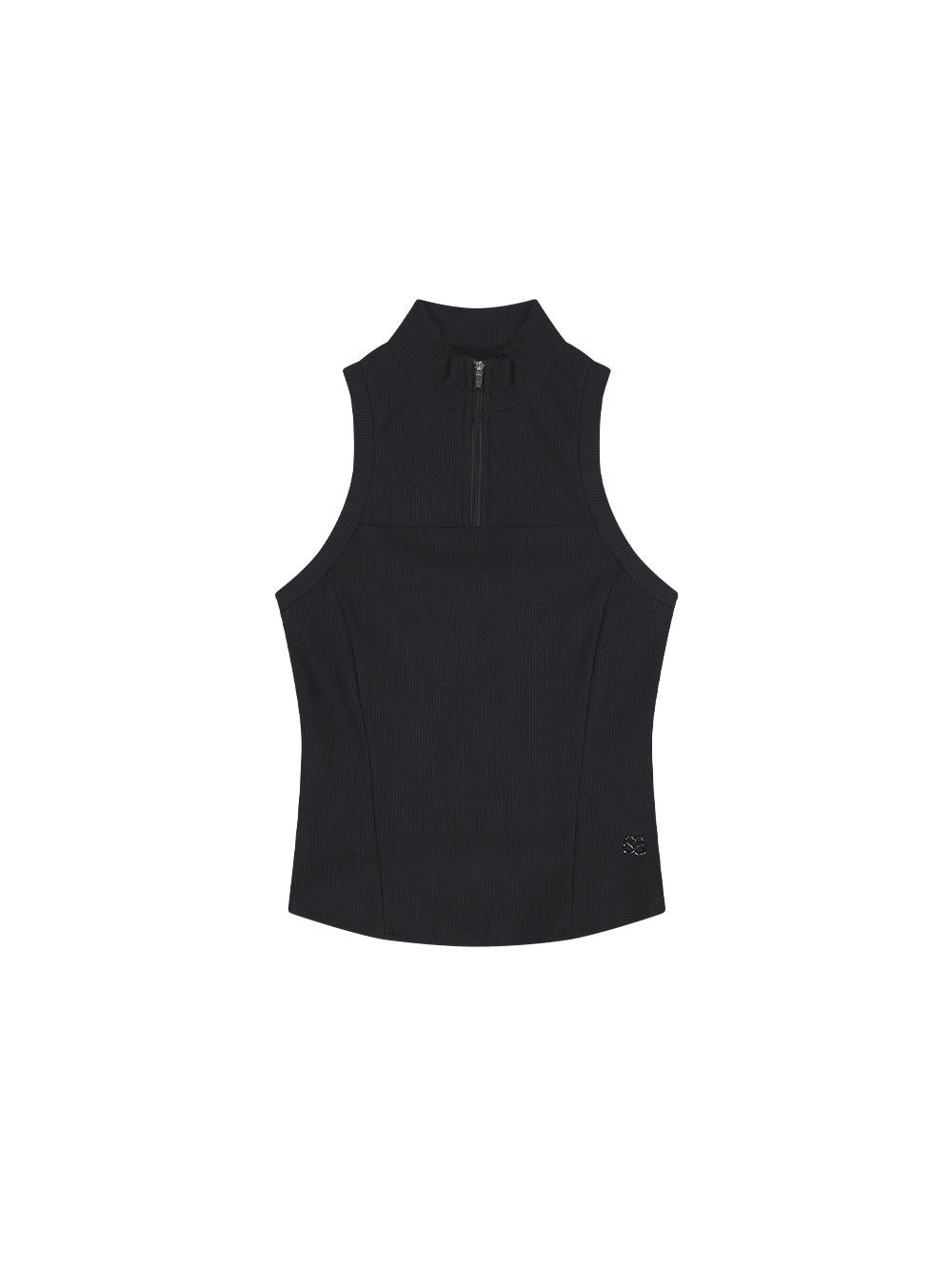 MESH LAYERED HALF-ZIP SLEEVELESS [BLACK]