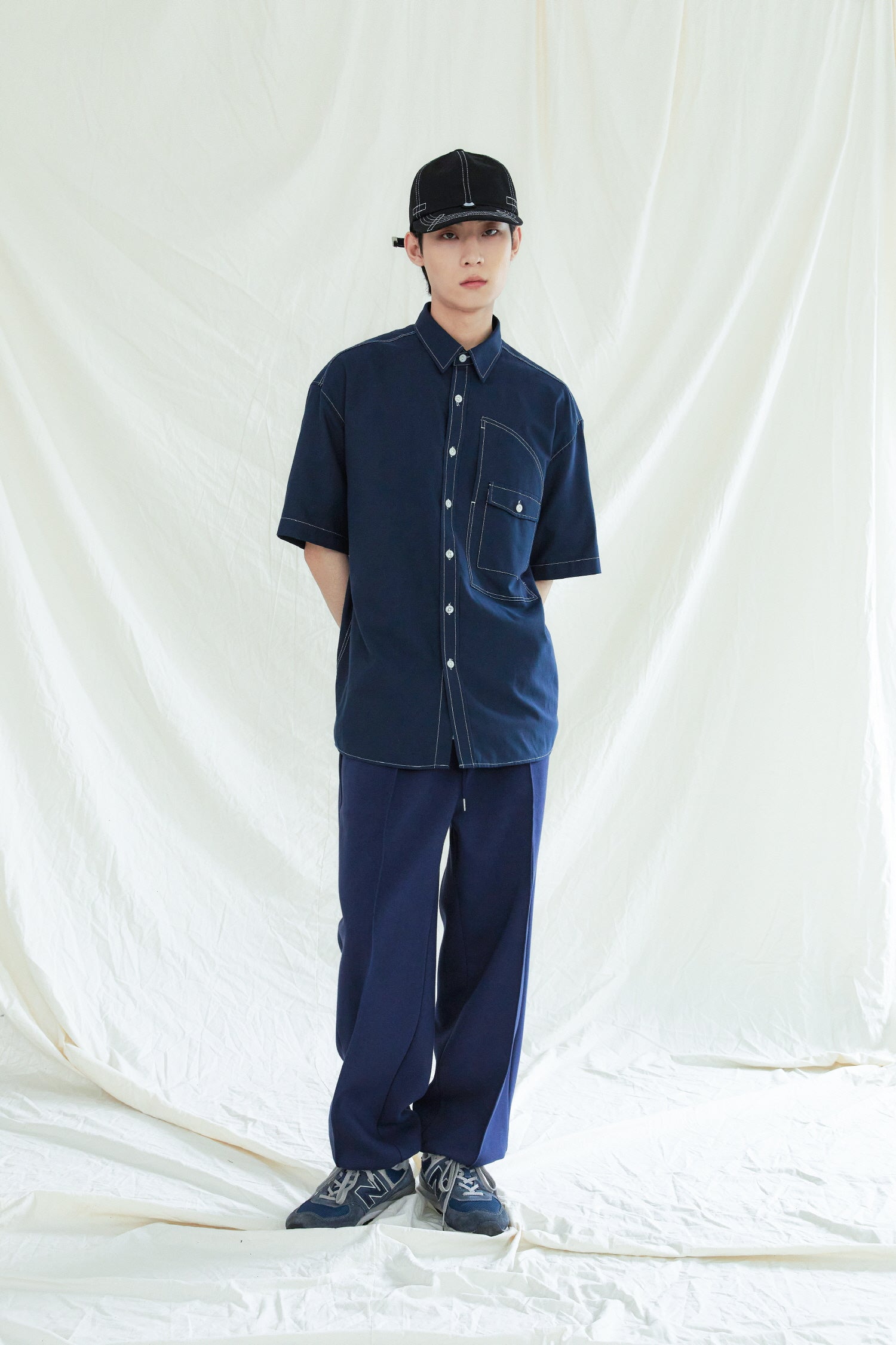 FRONT SEAM 2WAY WIDE SWEAT PANTS NAVY