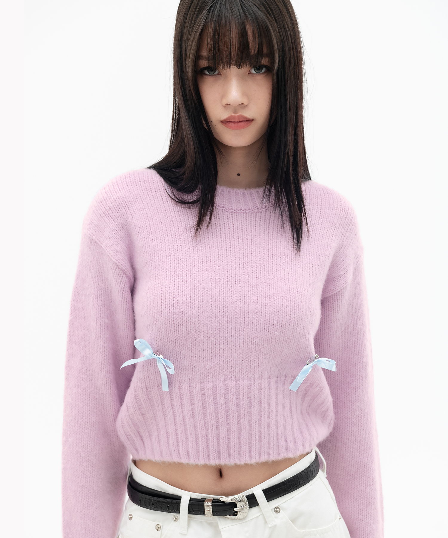 Ribbon crop knit_light pink