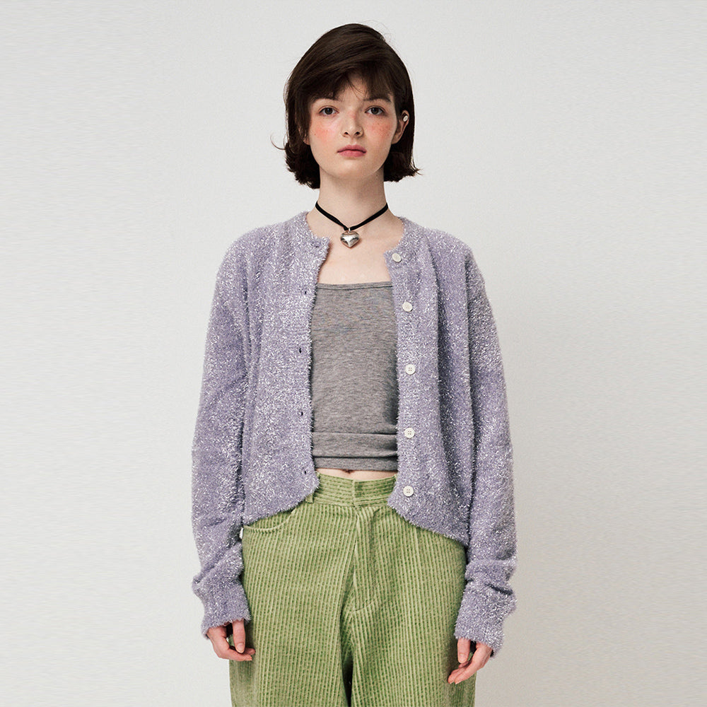 METAL KNIT CARDIGAN, VIOLET