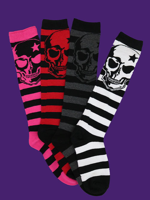 skully punk striped knee-socks (4 color)