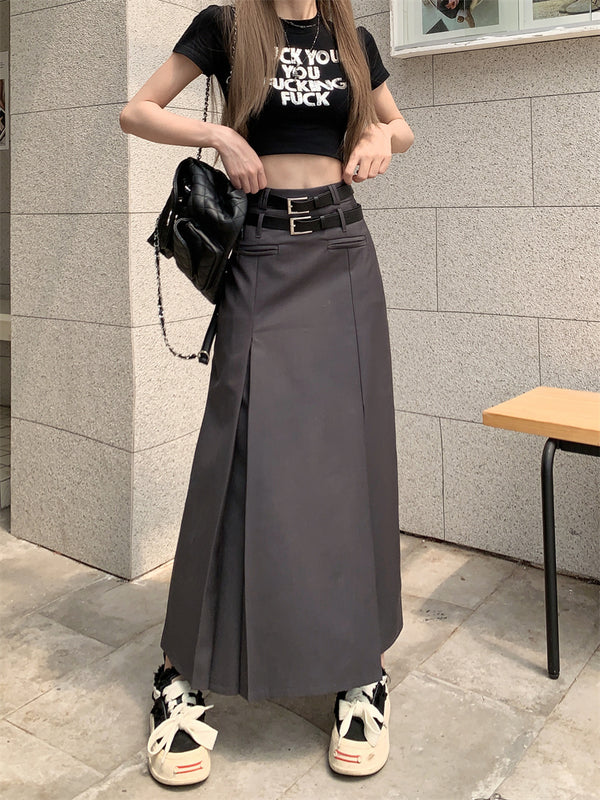 long belted skirt