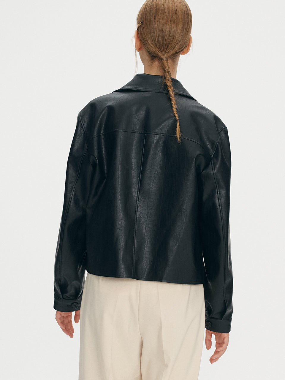 Fake leather crop jacket - Black