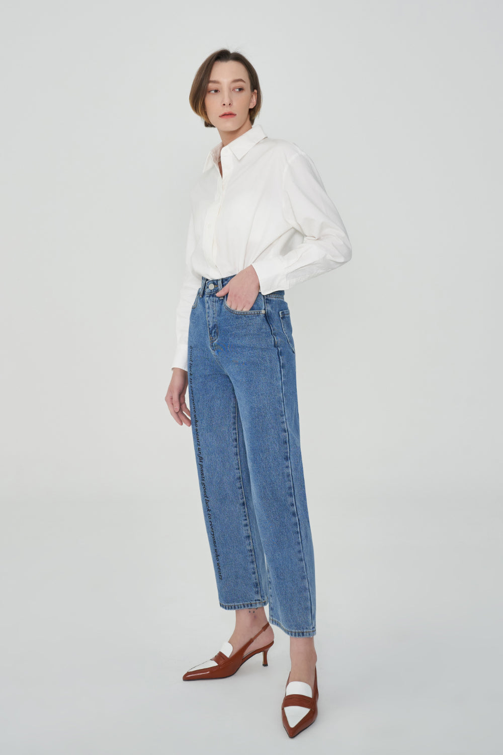 LETTERING STRAIGHT FIT DENIM PANTS [6886]