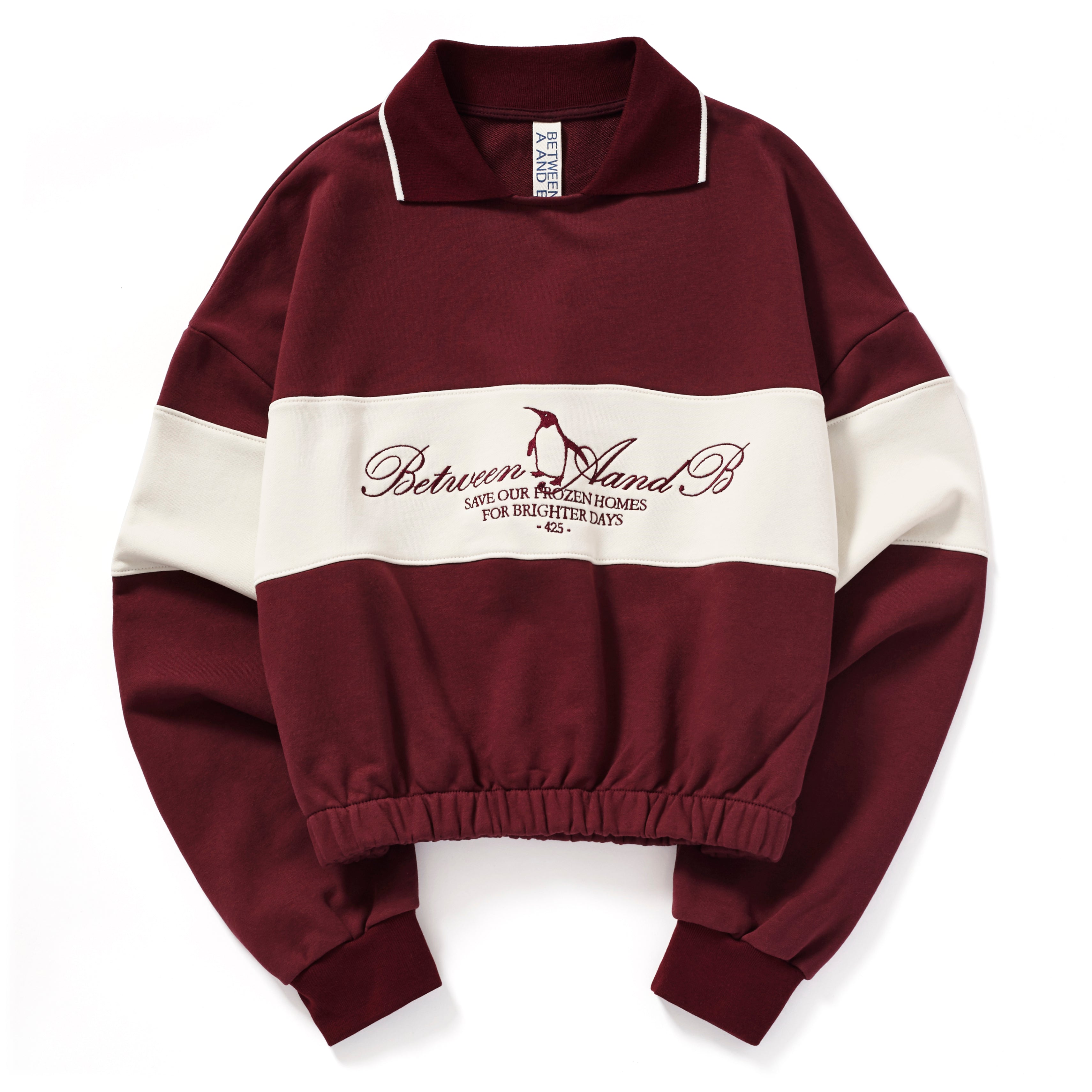 COLOR BLOCK COLLAR SWEATSHIRT_BURGUNDY