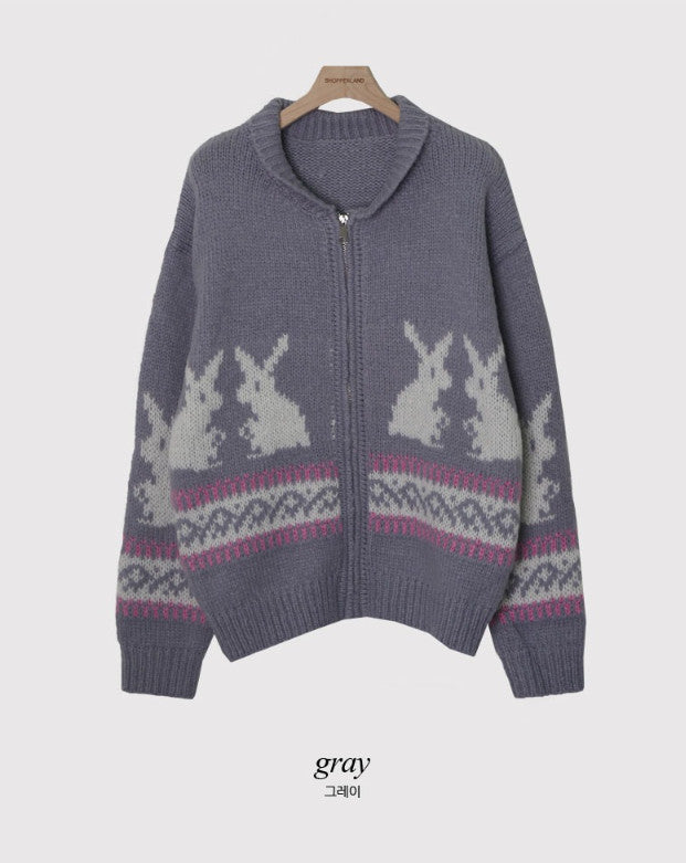 Nordic Rabbit Wool Zip-up Knit Cardigan (3color)