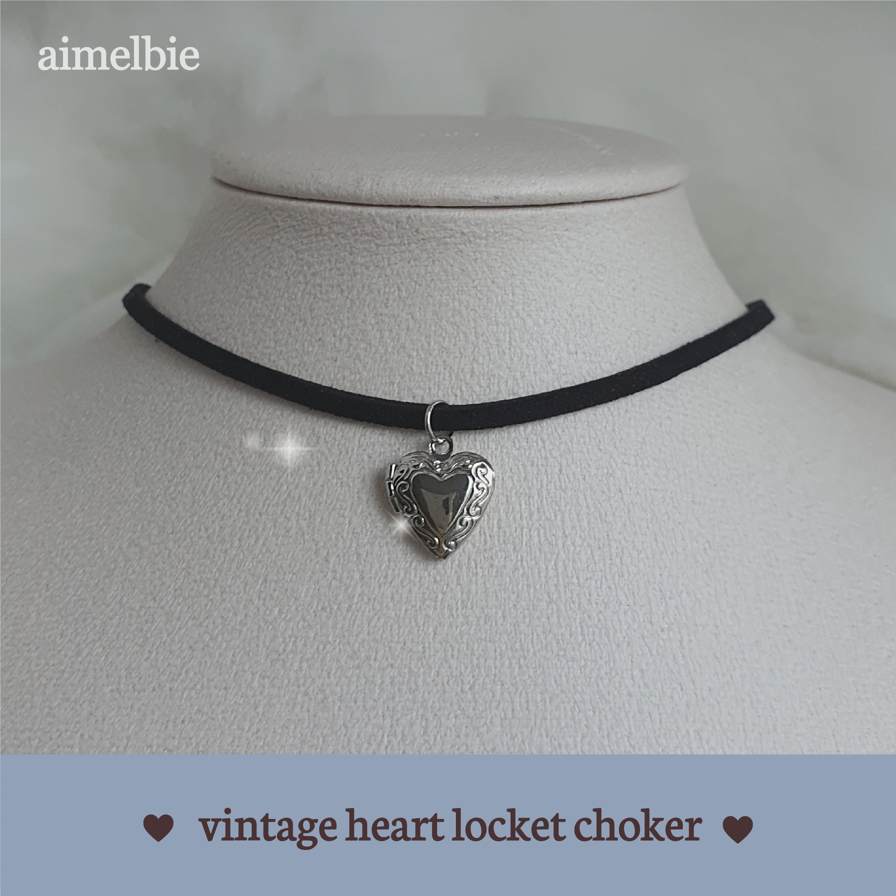 Vintage Heart Locket Choker Necklace - Silver ver.