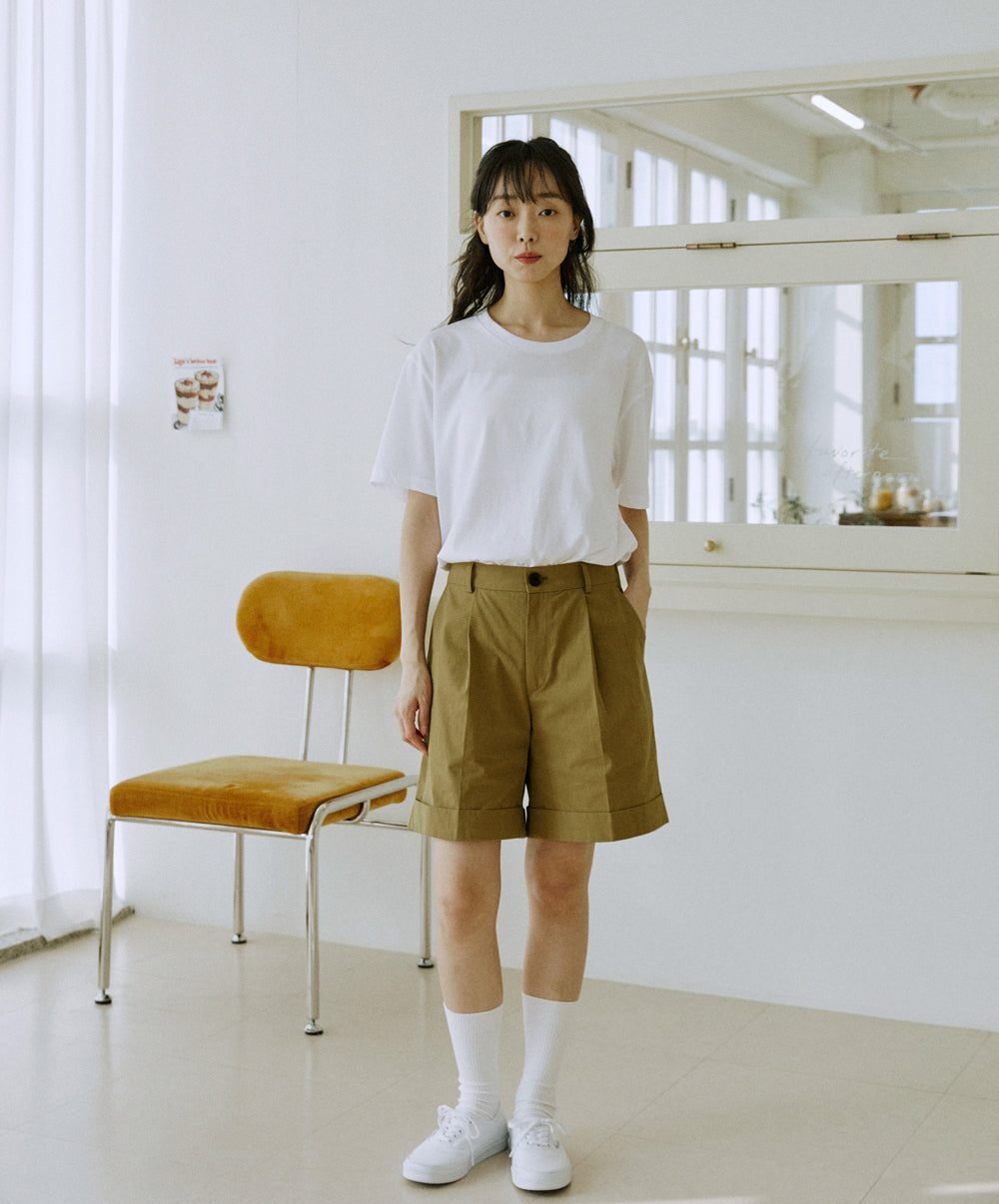 unisex cuff half pants beige