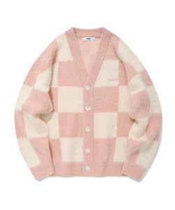 CHECKERBOARD KNIT CARDIGAN PINK