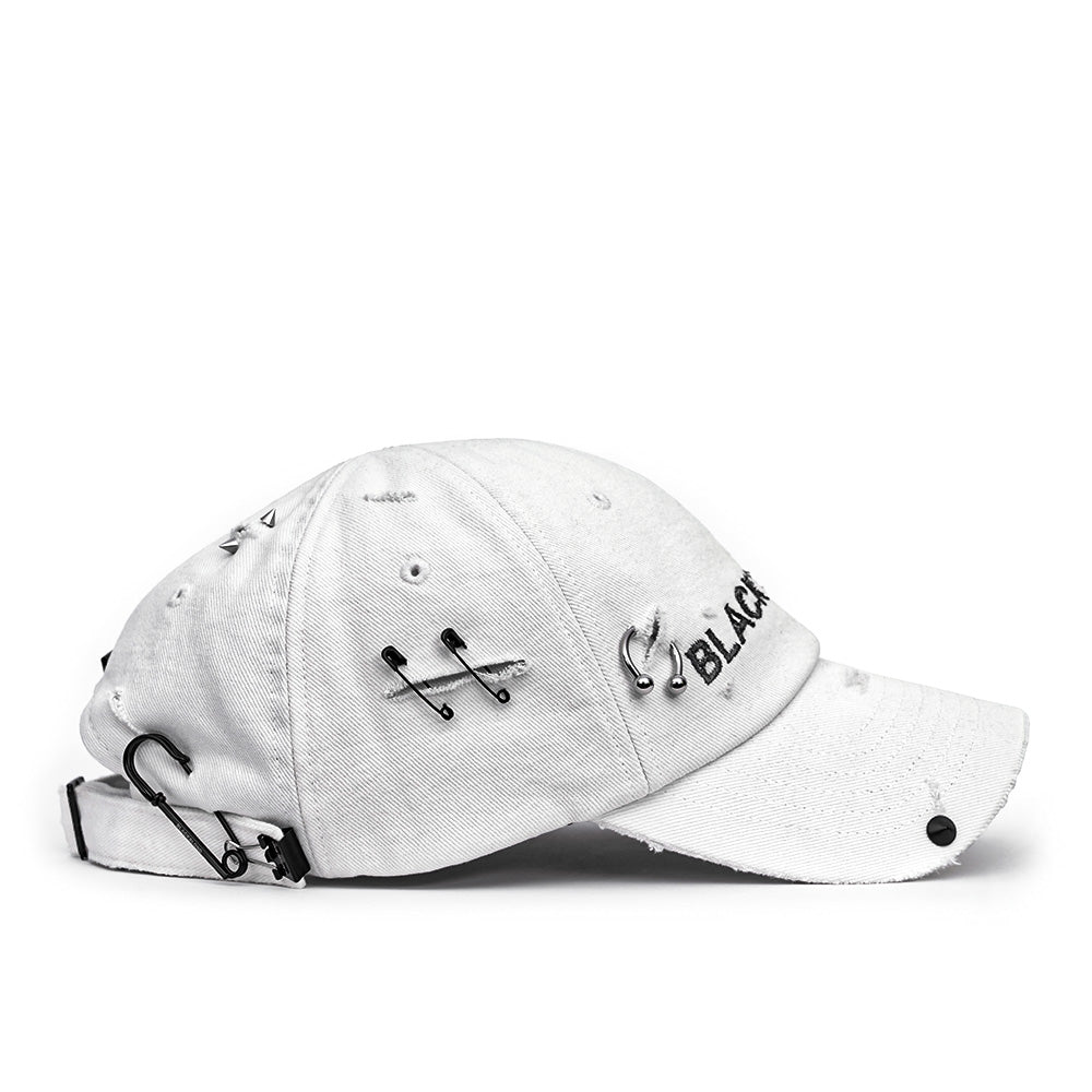 BBD Ripped Piercing Custom Denim Cap (White)