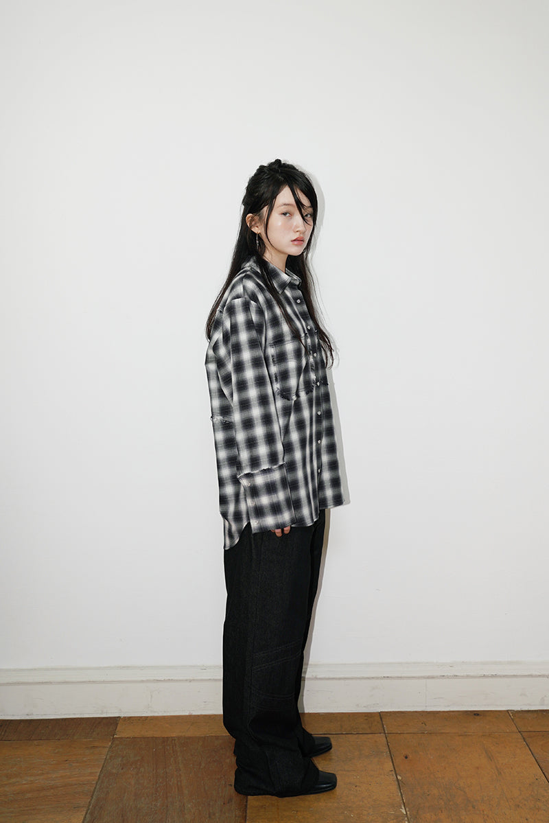 RAW EDGE BUTTON UP SHIRT IN CHECK