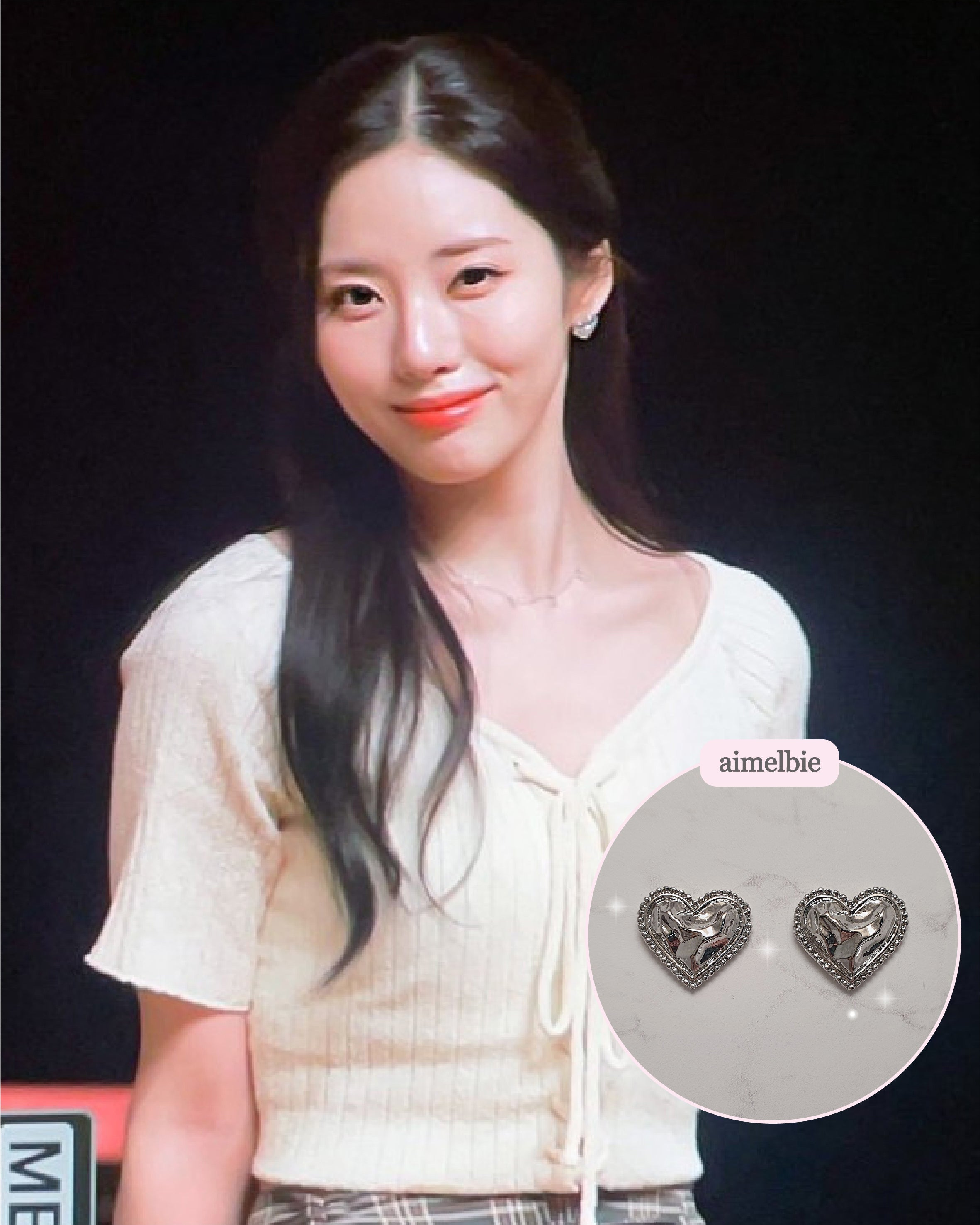  Silver Laced Hearts Piercing (Red Velvet Joy, IVE Gaeul, ITZY Yuna, fromis_9 Jiwon, Mamamoo Moonbyul Earrings)