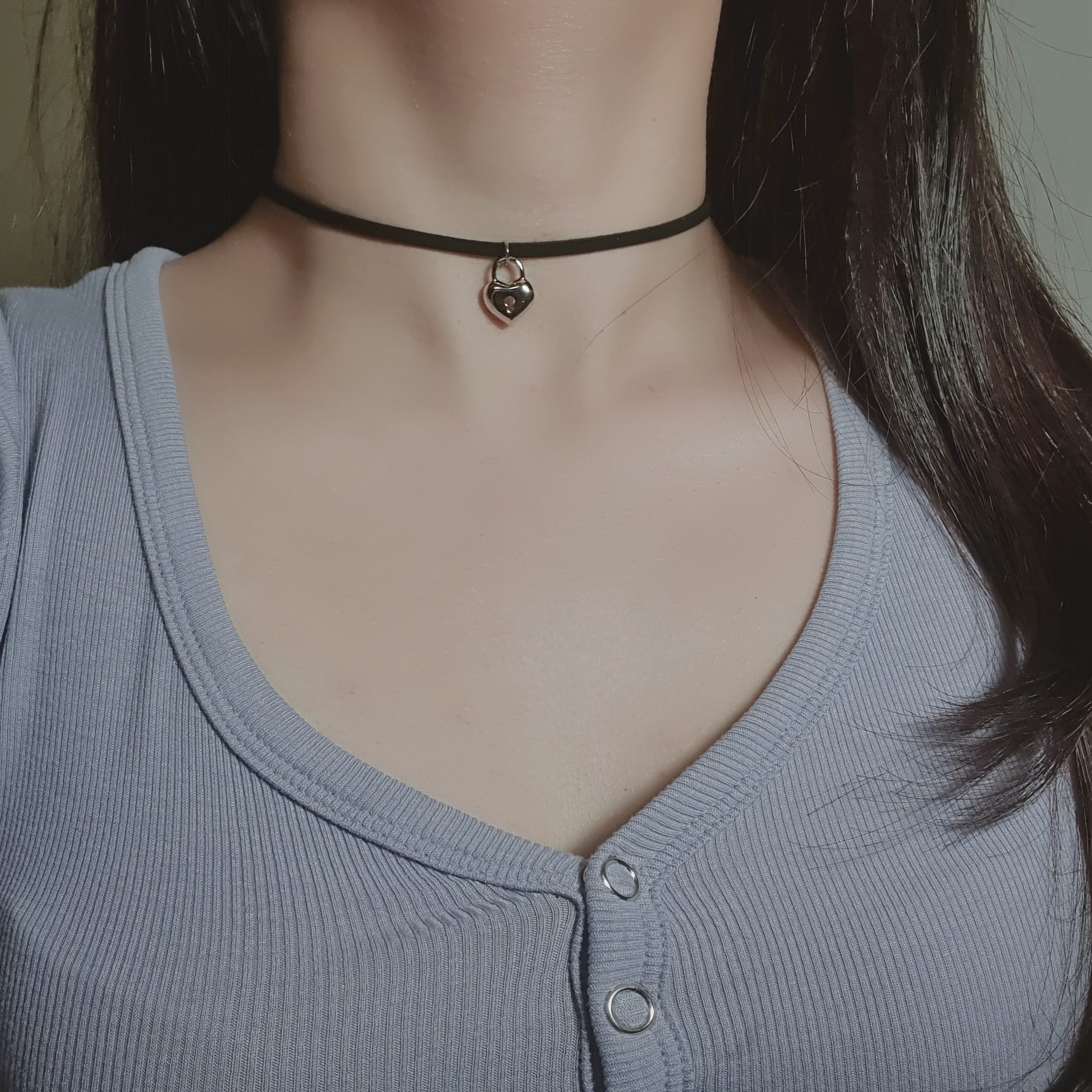 Silver Heart Lock Choker Necklace