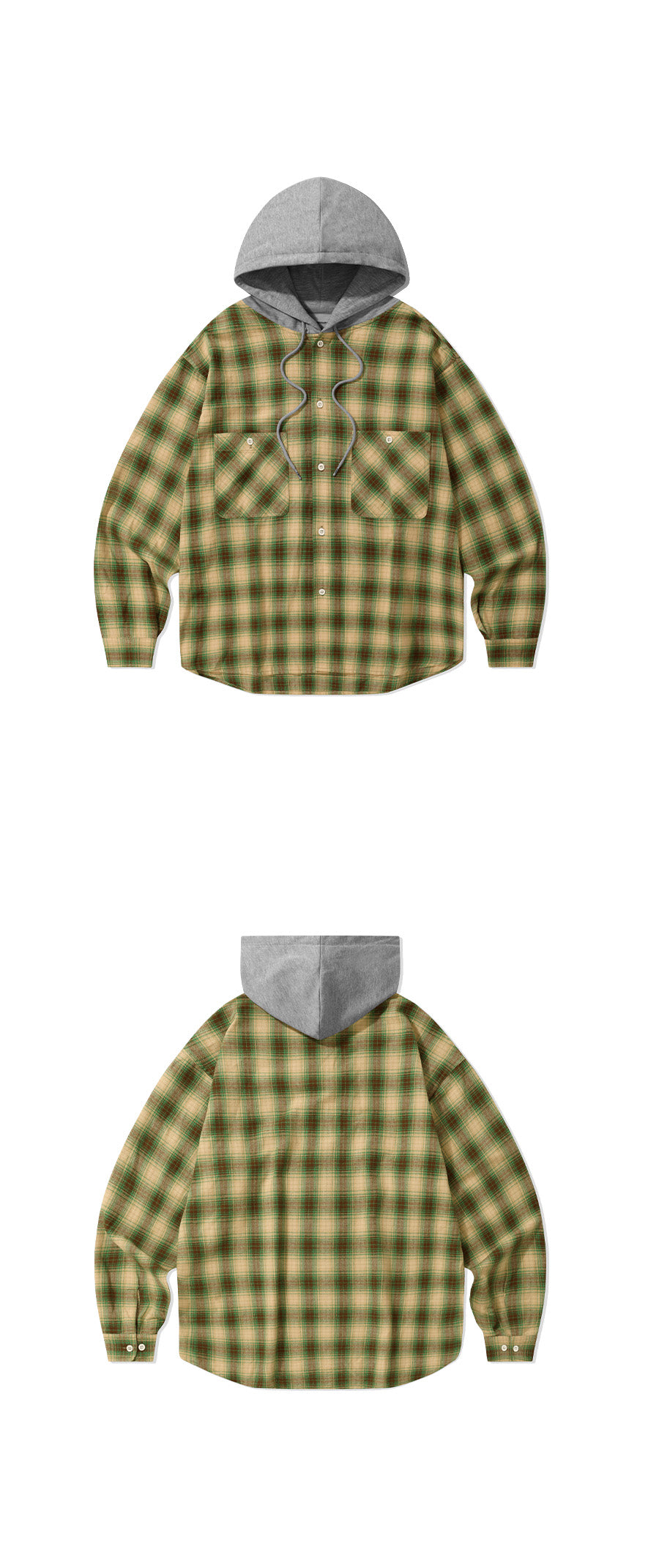 Two Pocket Hoodie Check Shirt-Green