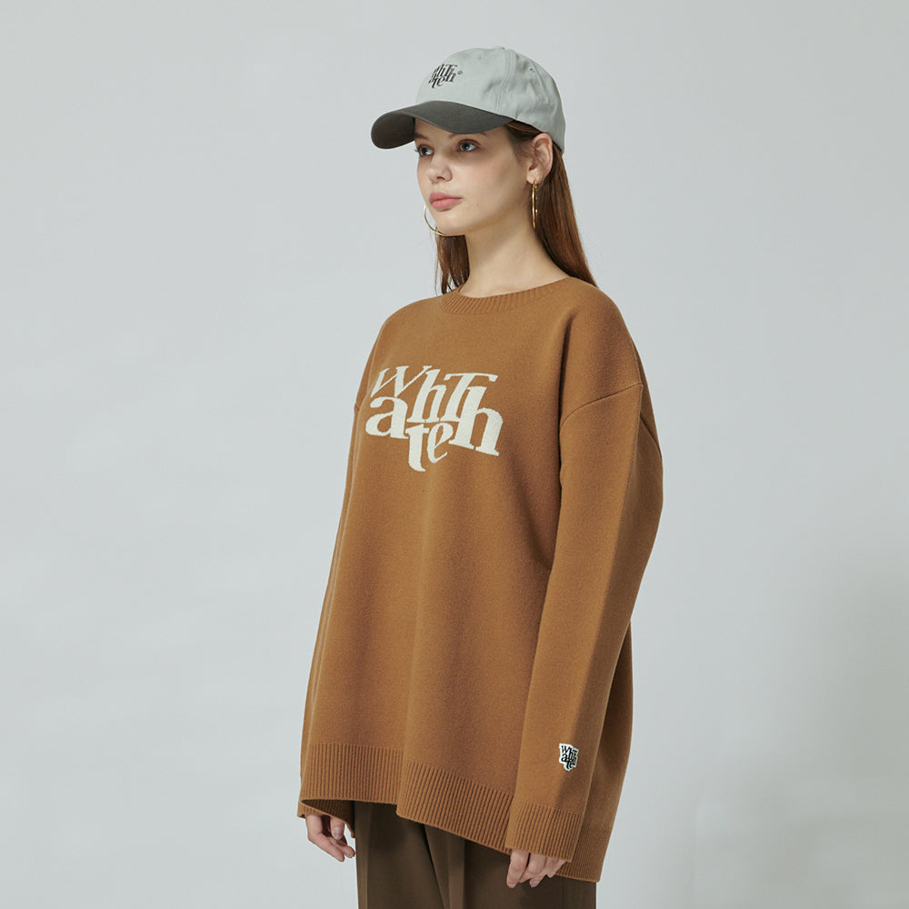 WHATTHE Big Logo Knit Pullover Brown