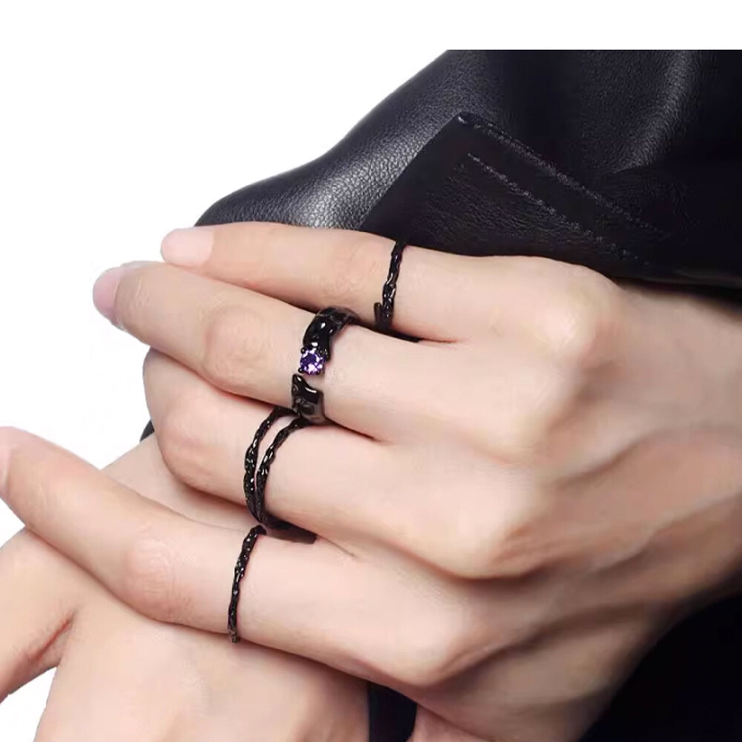 Black Purple Cubic Open Ring