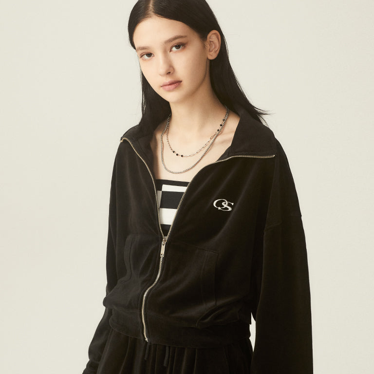 OS LOGO VELOUR CROP ZIP-UP - 4COLOR