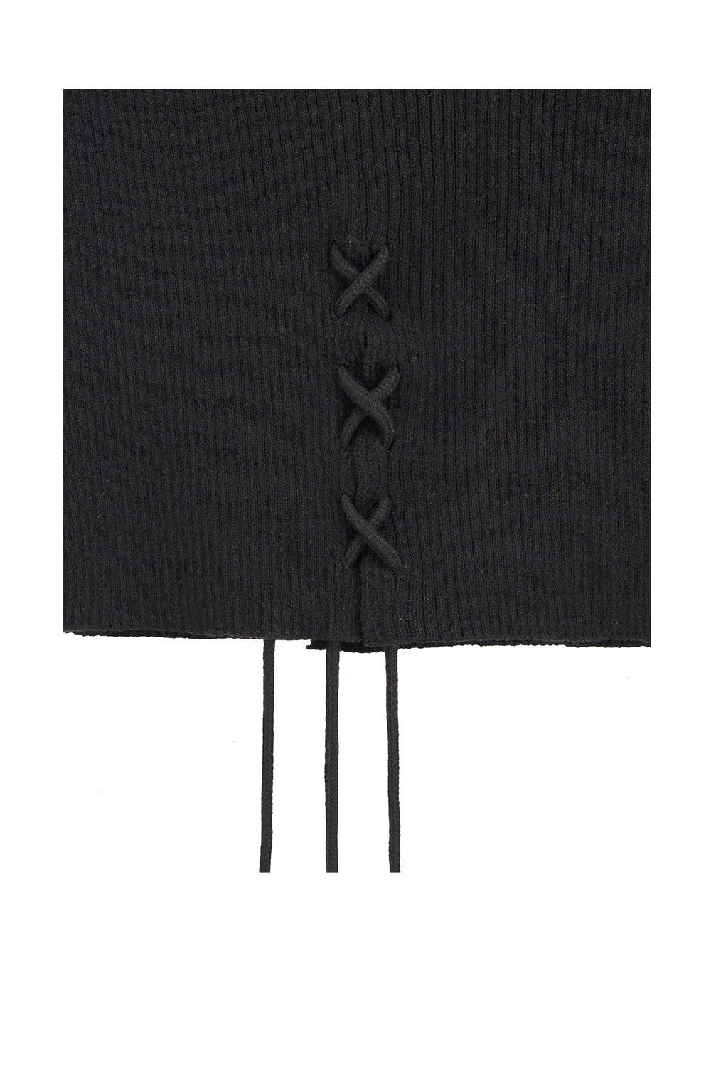 LACE-UP HALTER HOODED KNIT SLEEVELESS (BLACK)