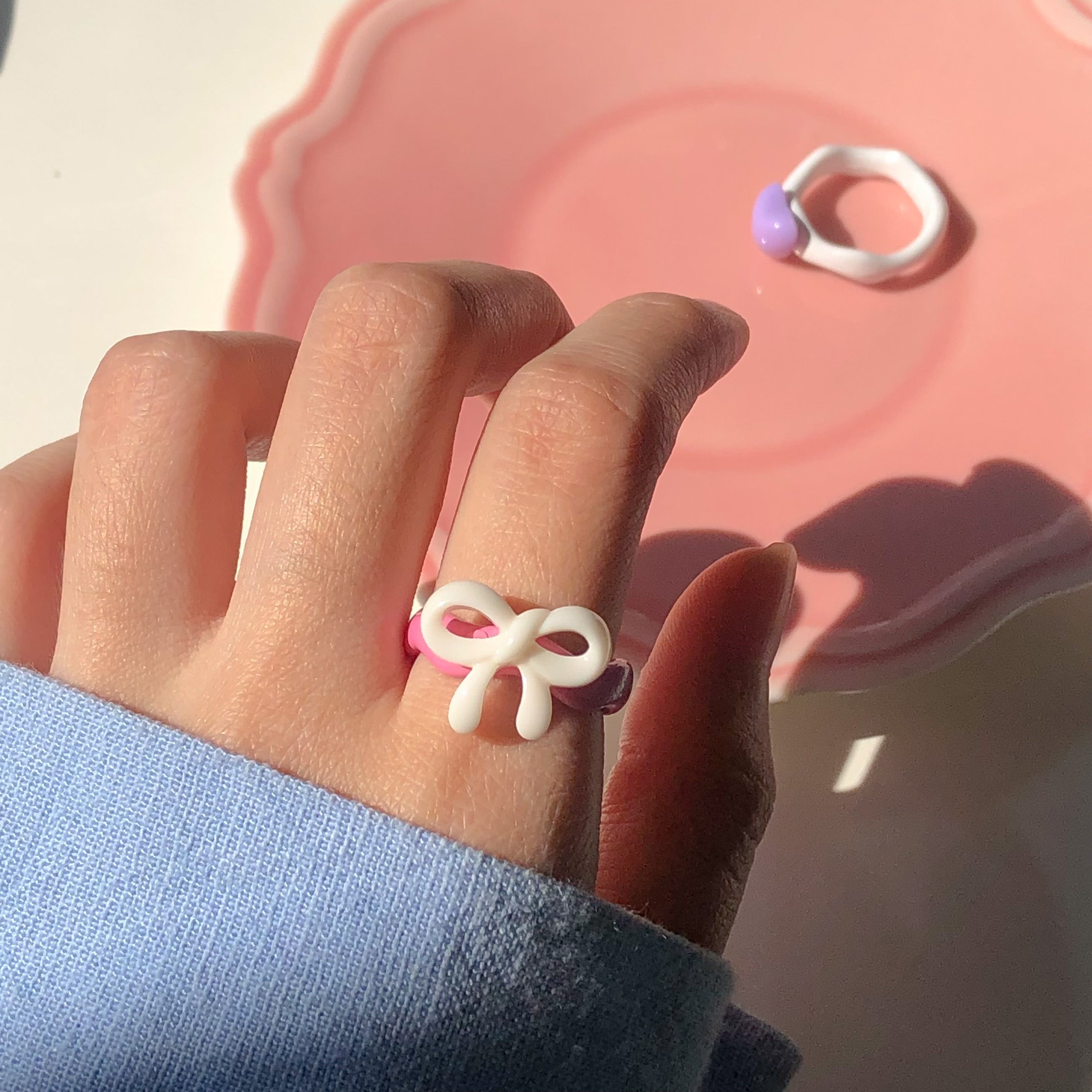 Ribbon & Heart rings set (2 rings)