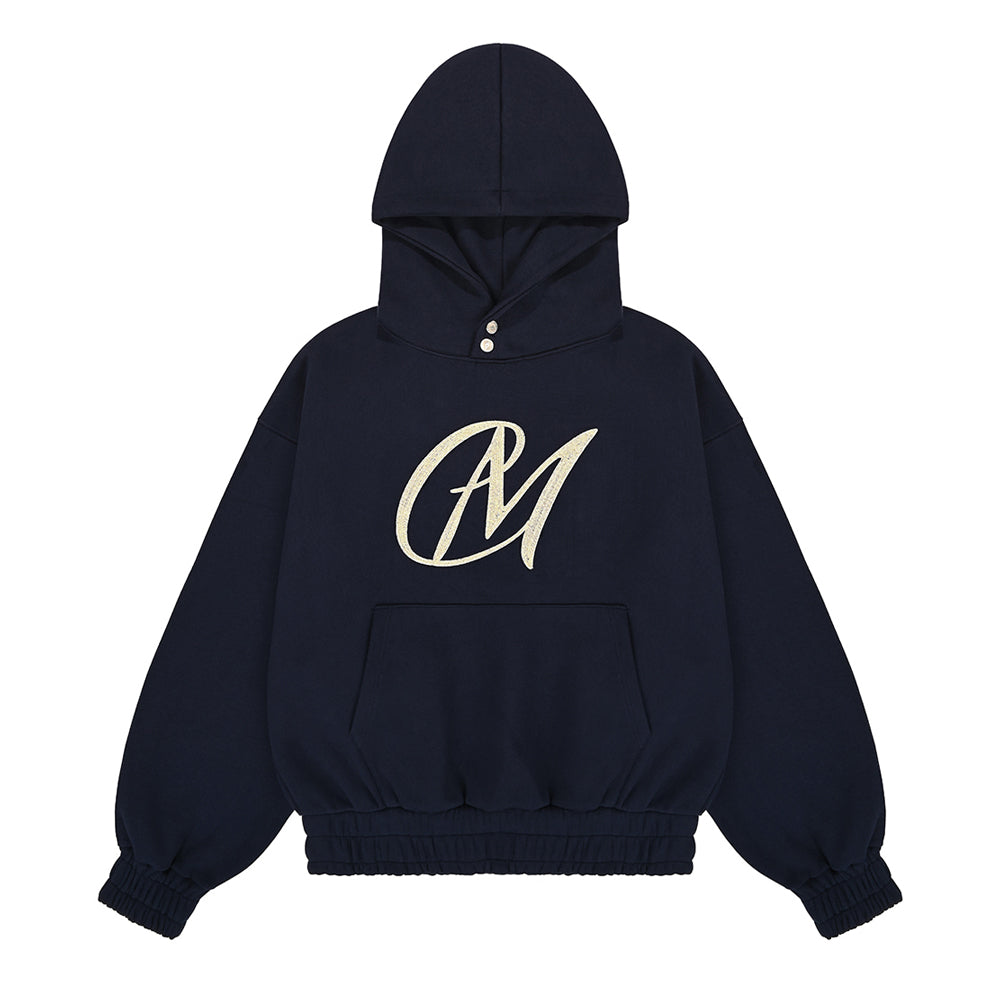 MM Logo Embroidery Hoodie in navy