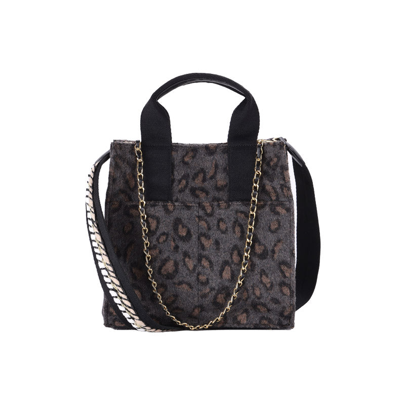 Leopard Wool Tote Deep Gray