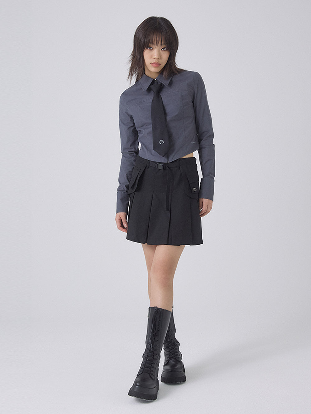 DETACHABLE POCKET PLEATED SKIRT [BLACK]