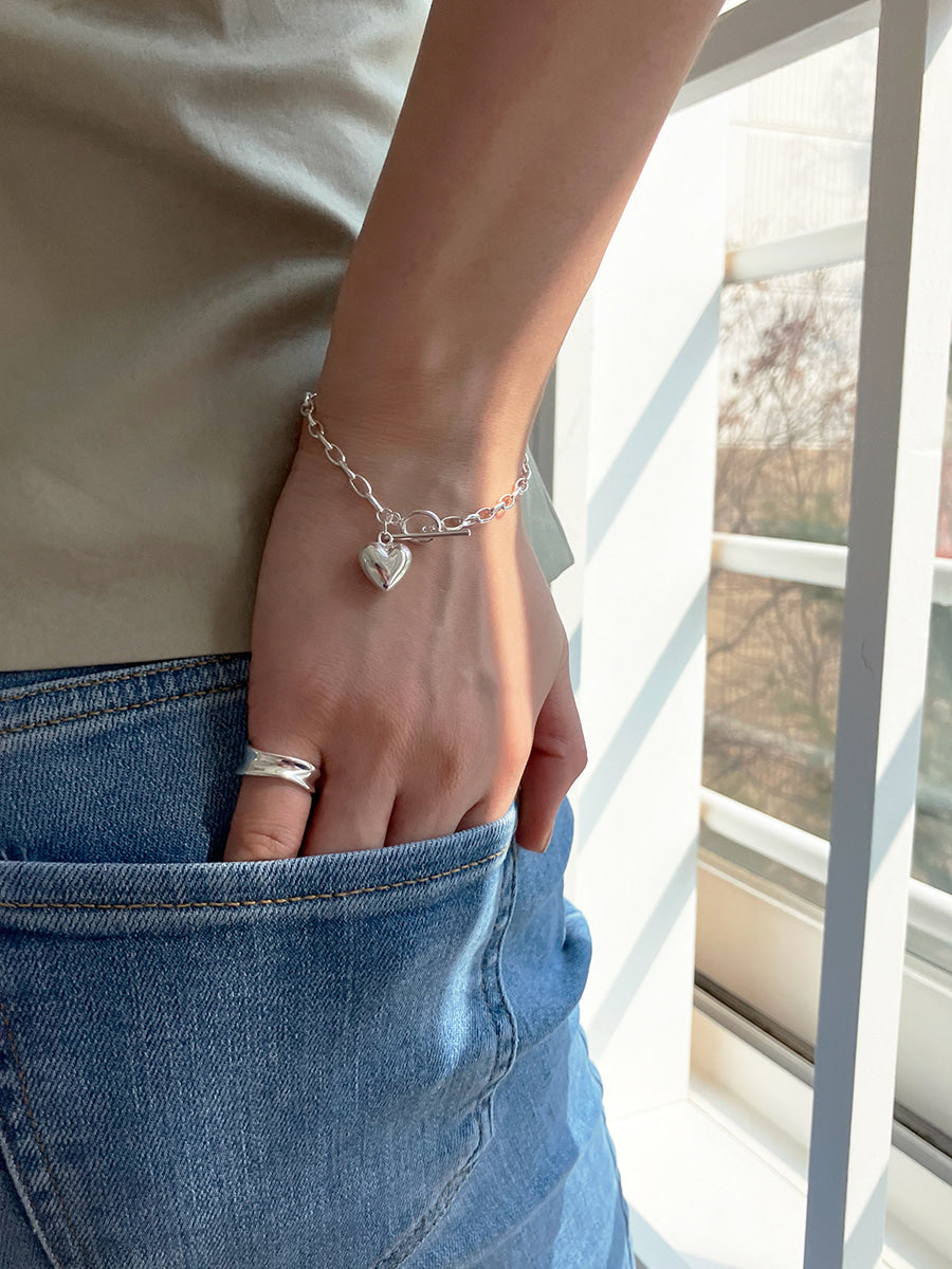 [92.5silver] heart toggle bracelet