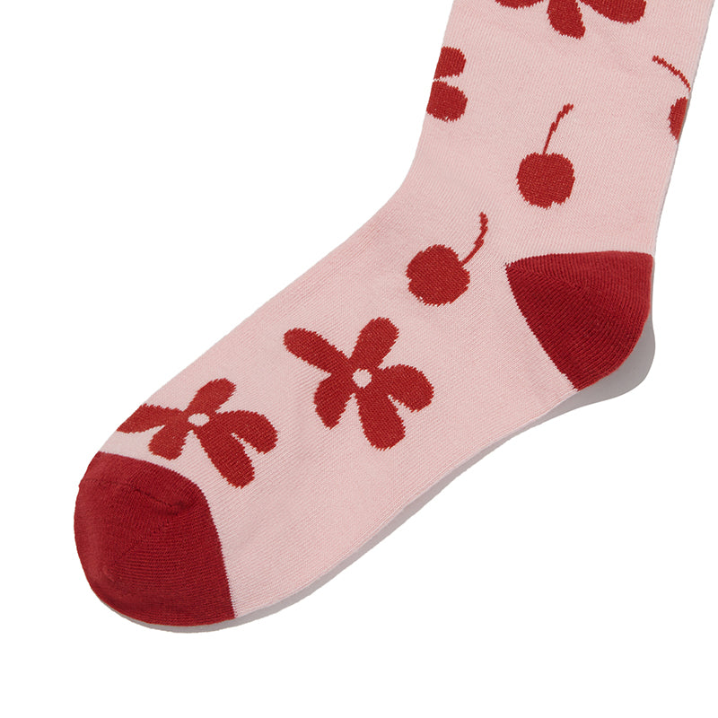 CHERRY PLANT PATTERN SOCKS [RED]