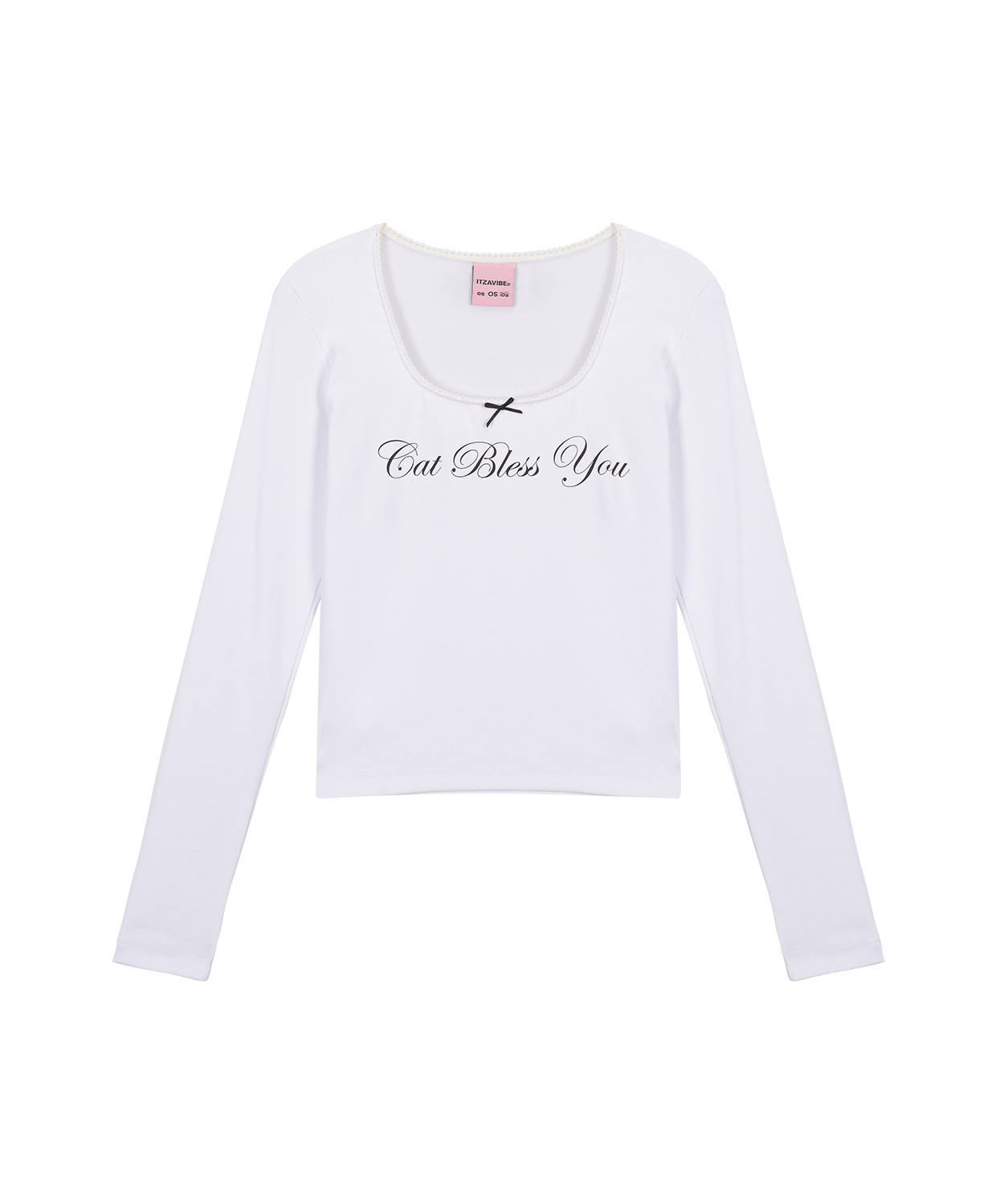 CAT BLESS RIBBON LONG SLEEVE - WHITE